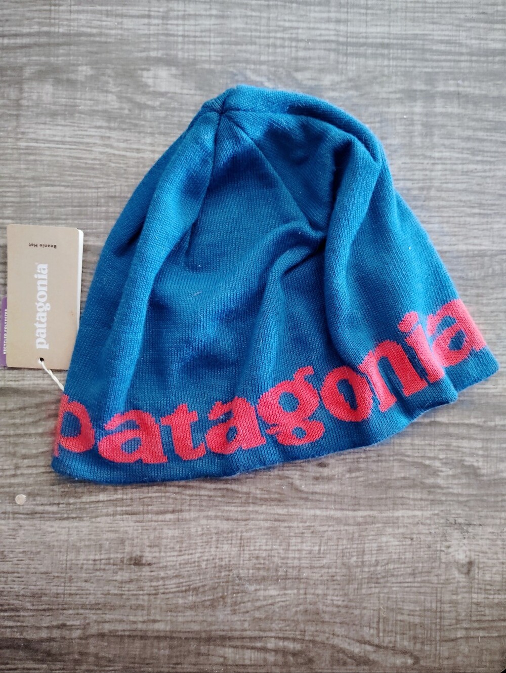 Patagonia Teal Knit Beanie with Red Logo